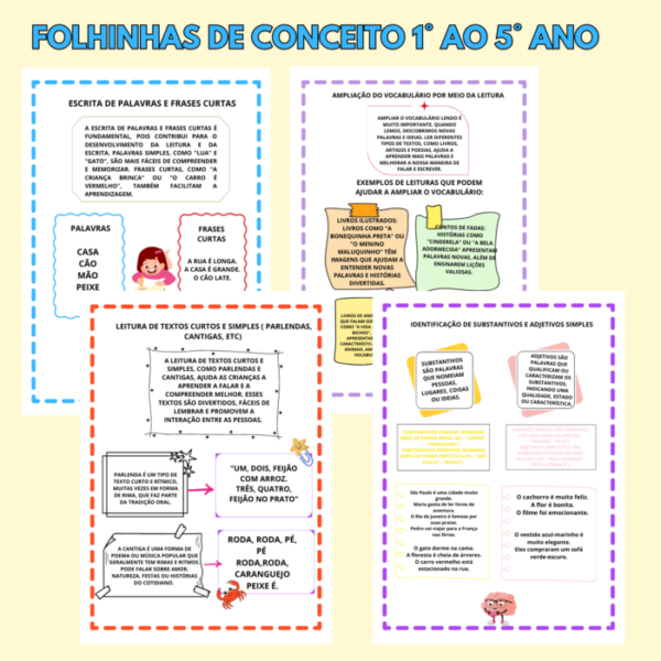 FOLHINHAS DE CONCEITO LÍNGUA PORTUGUESA 1° AO 5° ANO - Imagem 3